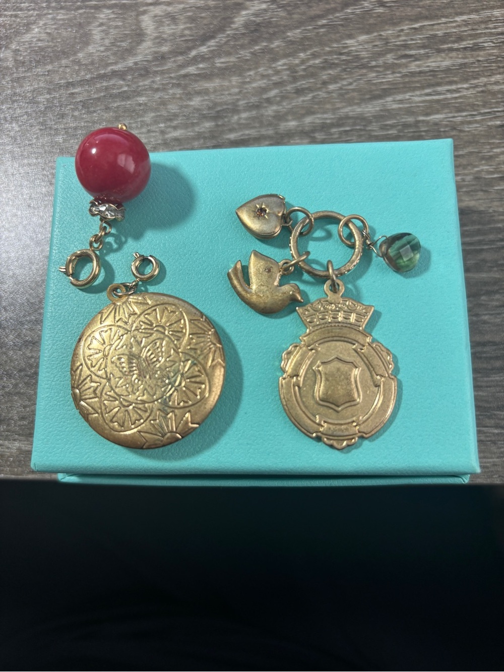 Stella and Dot Gold-Tone Locket & Charm Set with Red Bead Bundle
